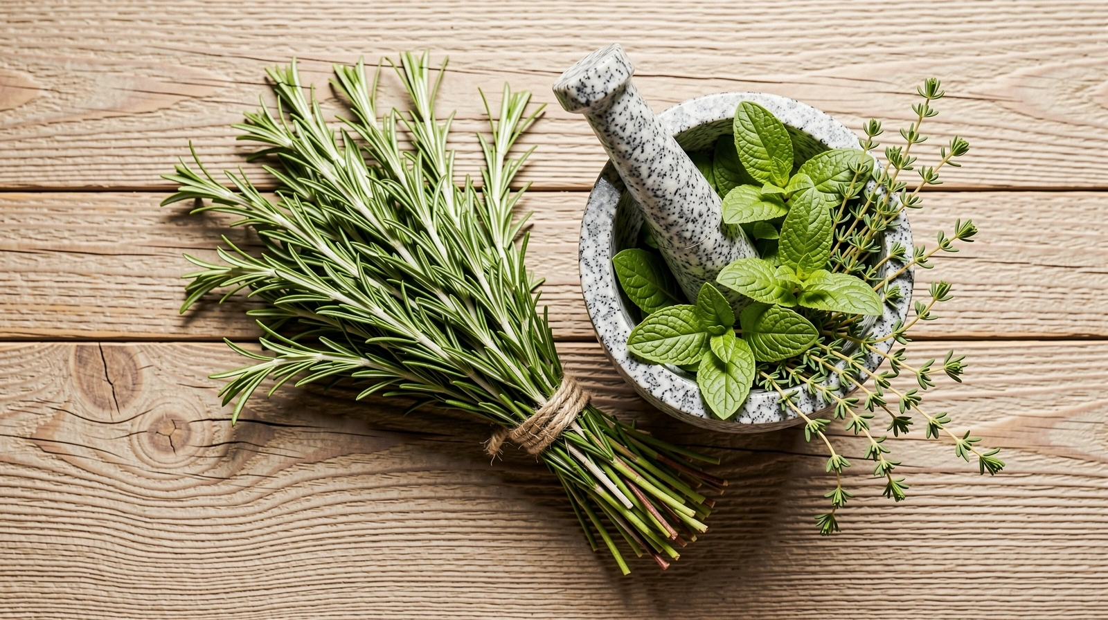 Frische Kräuter und natürliche Zutaten in einer hellen Küche